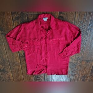 Vintage 80s Sostanza red silk long sleeve button down shirt size M